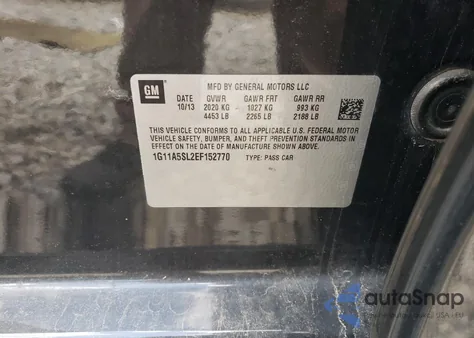 2014 Chevrolet Malibu Ls из США, поврежденный, VIN 1G11A5SL2EF152770